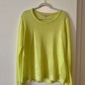 CAbi open knit, split back sweater in lemon/lime. EUC. Size XL.